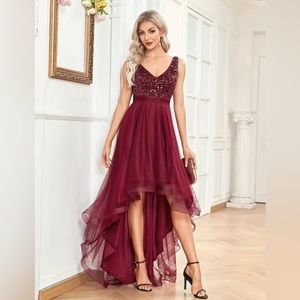 NEW Elegant V Neck Sequined Dress, Sleeveless Contrast Mesh Dress